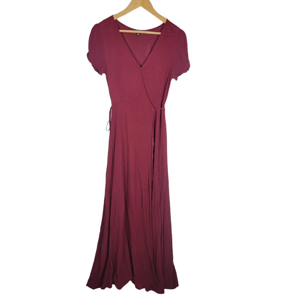 Lulus Heart of Marigold Burgundy Wrap Maxi Dress S